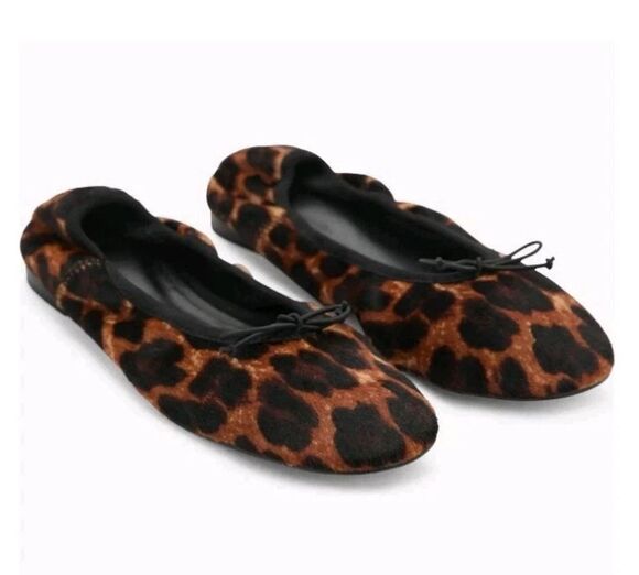 Mango Shoes - MNG Mango $100 Leopard Calf Hair Ballet Flats Round Toe Womens 7.5 EU 38 NEW